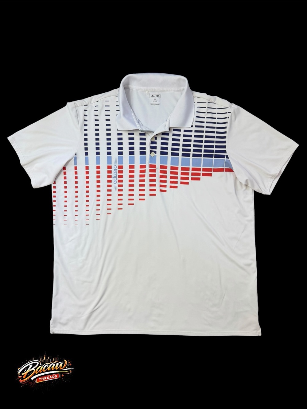 adidas Golf adizero Men's XL White Blue Red Geometric Short Sleeve Polo Shirt